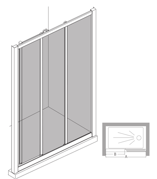 driedubbele douchedeur met frame van 4 mm
